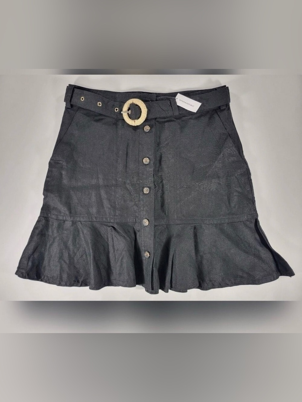 Banana Republic Black Button-Front Ruffle Mini Skirt with Belt